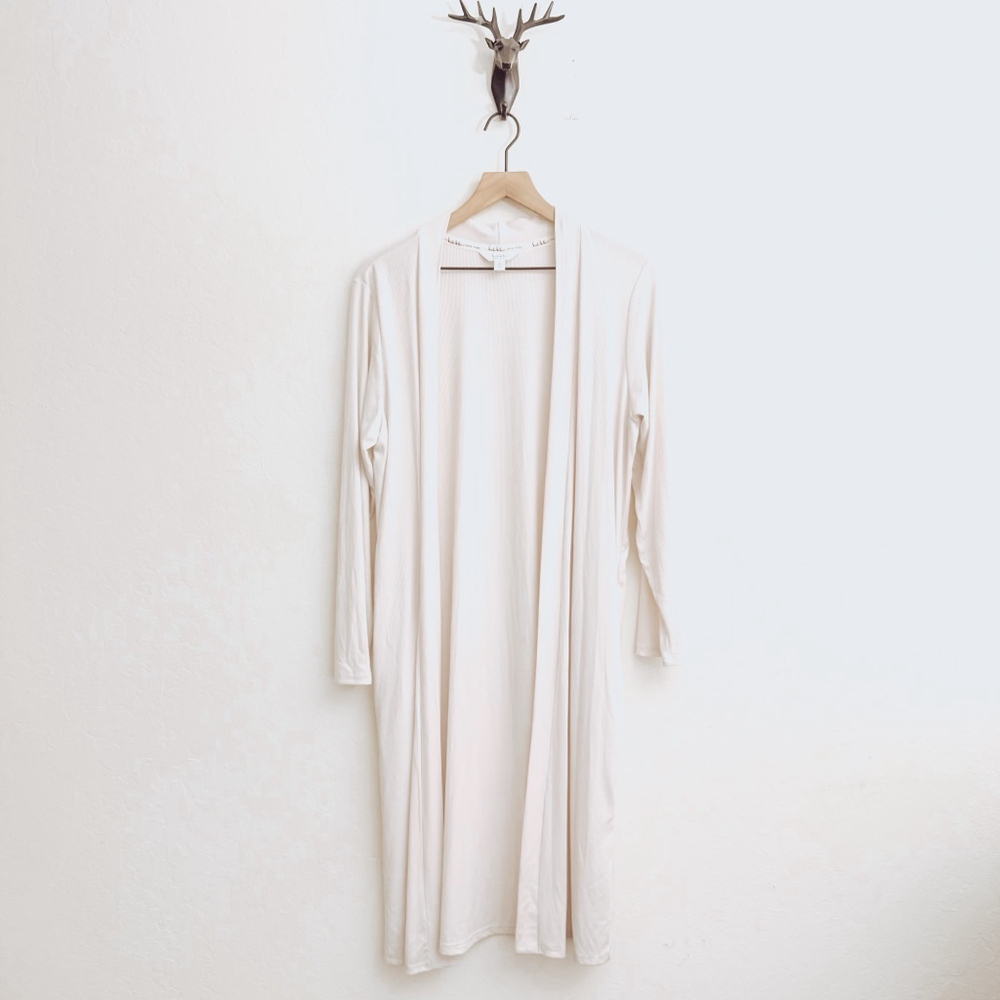 Nicole Miller New York Women's Beige Ribbed Cardigan Duster Size XL